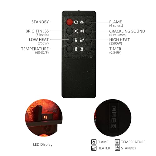 24-Inch Electric Fireplace Log Set Insert with Heater and Crackling Sound