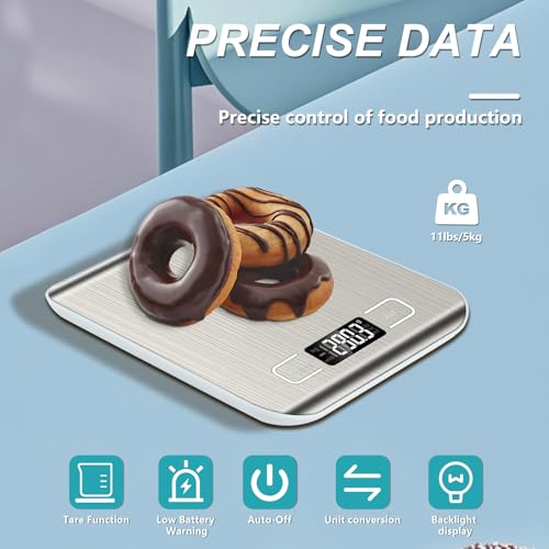 Digital Kitchen Food Scale 11lb, 1g Precision Stainless Steel Scale