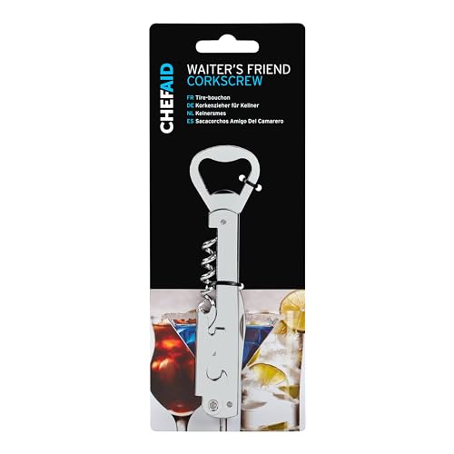Chef Aid Waiter's Corkscrew & Bottle Opener - Multi-Use Bar Tool, Dishwasher Safe