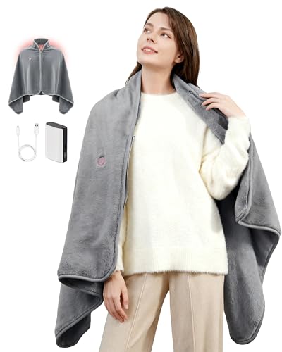 Cordless Heated Throw Blanket with Battery Pack, Ultra-Soft Faux Rabbit Fur