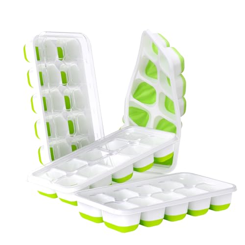 Silicone Ice Cube Trays with Lids - 4 Pack Stackable Easy Release