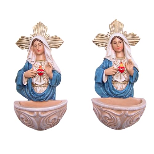 Immaculate Heart Holy Water Font for Home - 5.75 Inch, 2-Pack