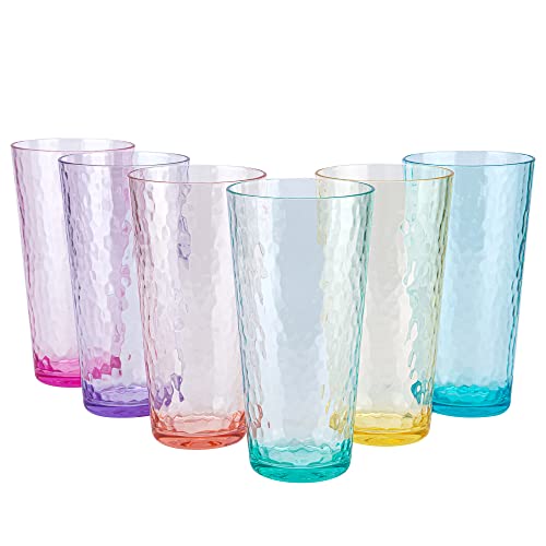 KX-WARE 26oz Multicolor Acrylic Highball Glasses Set of 6 - Shatterproof Drinking Tumblers