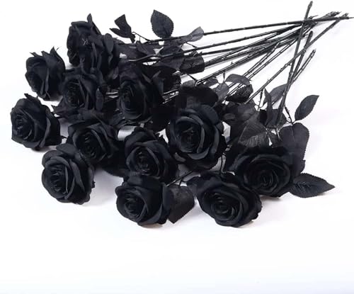 12 PCS Artificial Black Roses - Realistic Silk Flowers for Home & Wedding Decor