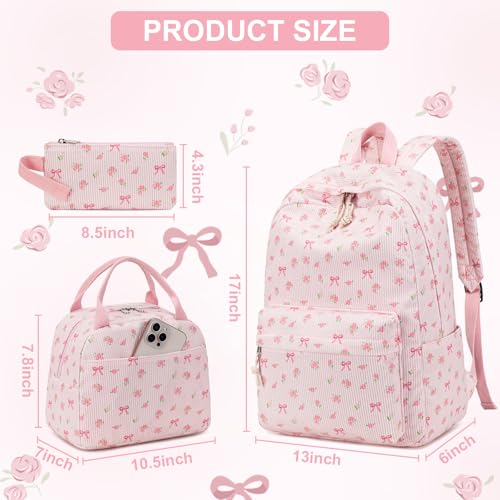 Lightweight School Backpack Set for Teen Girls with Lunch Box & Pencil Case