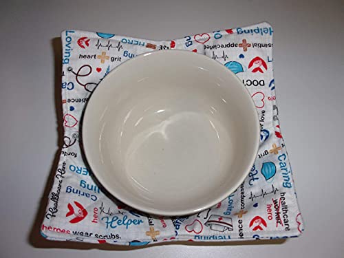 10-Inch Handmade Microwave Bowl Cozy - Healthcare Worker Print