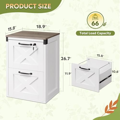 2-Drawer Locking File Cabinet, Farmhouse Wood Filing Cabinet with Printer Stand