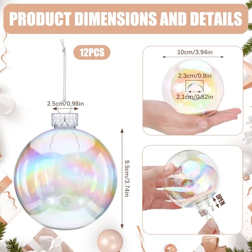 12-Pack Clear Fillable Iridescent Ornaments - 4" Shatterproof Tree Balls