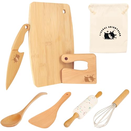 Wooden Kids Safe Kitchen Knife and 8-Piece Toddler Baking Set