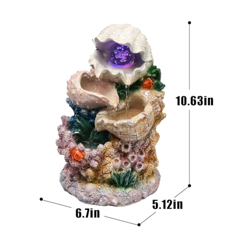 Ocean Themed Tabletop Waterfall Fountain with Coral and Seashell Decor