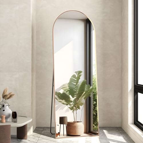 56"x16" Arched Full Length Floor Mirror with Stand, Gold Aluminum Frame