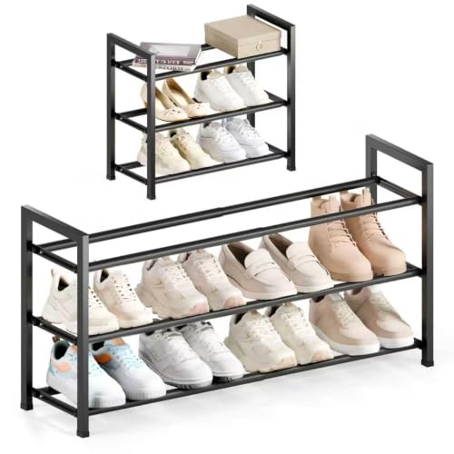 3-Tier Expandable Metal Shoe Rack Organizer, 18"-33" Adjustable (Black)
