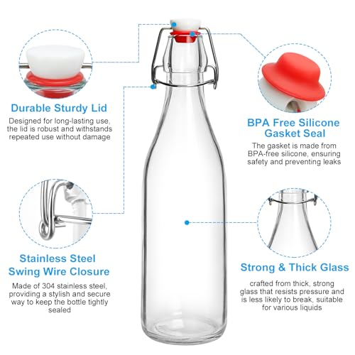 2 Pack Swing Top Glass Bottles 16oz with Airtight Lids for Brewing