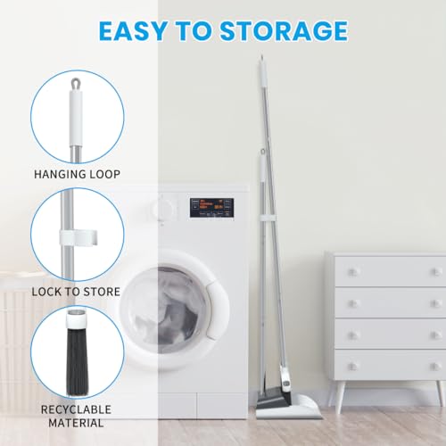 Stand Up Dustpan and Broom Set - 50" Ergonomic Long Handle Broom with Comb