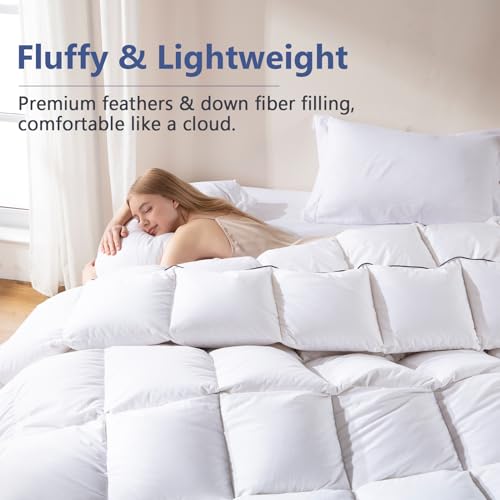 Luxurious King Size Feather Comforter - 100% Cotton, All Season, Soft & Fluffy