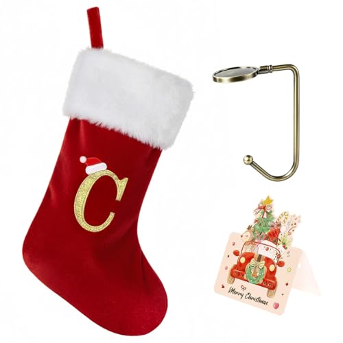 20-Inch Velvet Monogram Christmas Stocking with Initial Letter