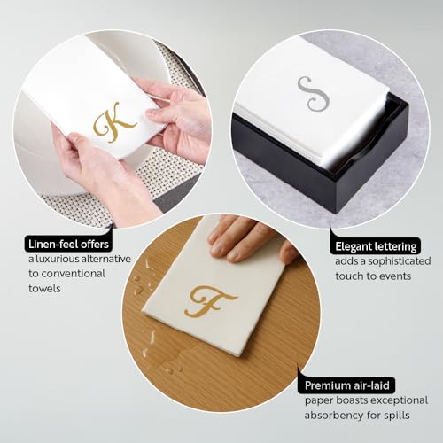 Luxury Linen-Feel Airlaid Disposable Napkins with Gold Accents, 50 Count