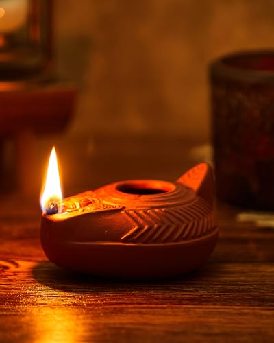 Terracotta Olive Oil Lamp - Antique Replica - 10 Sets for Worship & Decor