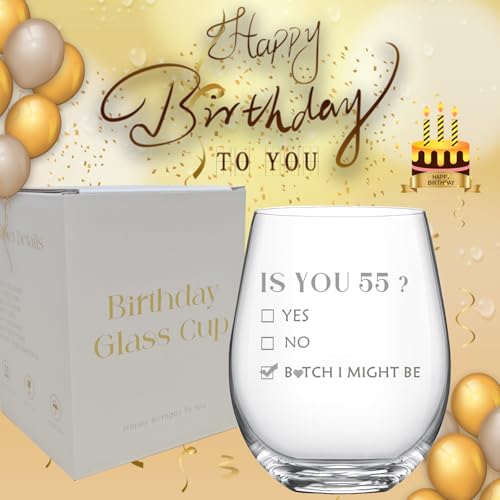 55th Birthday Wine Glass - 18oz Funny Etched Glassware Gift for Her