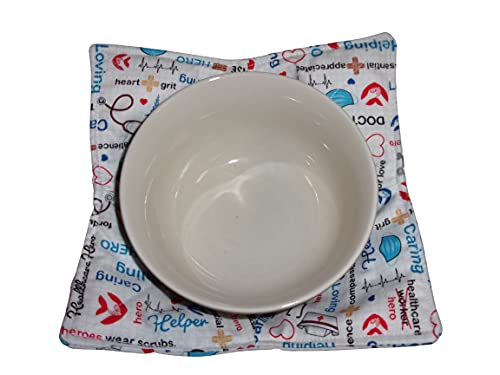 10-Inch Handmade Microwave Bowl Cozy - Healthcare Worker Print