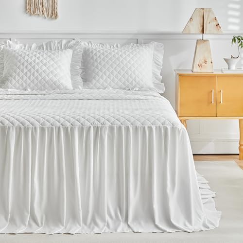 Ruffled Skirt Bedspread Set with 30-Inch Long Drop - Farmhouse Quilt
