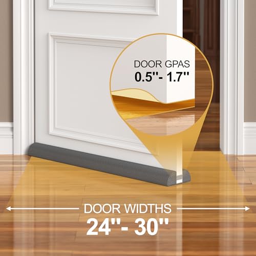 Double-Sided Door Draft Stopper & Gap Filler - Fits 24-30 Inch Doors, Gray