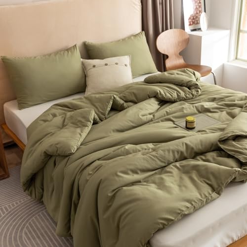 ROSGONIA Olive Green Queen Comforter Set 3-Piece Boho Bedding