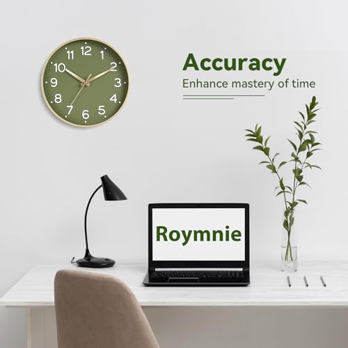 8 Inch Silent Non-Ticking Wall Clock - Modern Green & Gold Quartz Clock