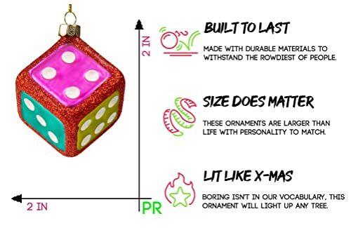 Party Rock Dice Glass Ornament - Entertainment Collection, 2-Inch Decorative Gift