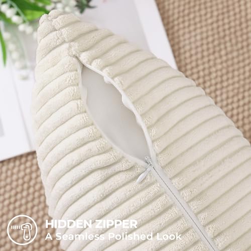 Corduroy Throw Pillow Covers 18x18 Cream White - Set of 2 Soft Striped Cases