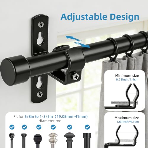 Adjustable Heavy Duty Curtain Rod Brackets - Wall or Ceiling Mount, 4 Pack