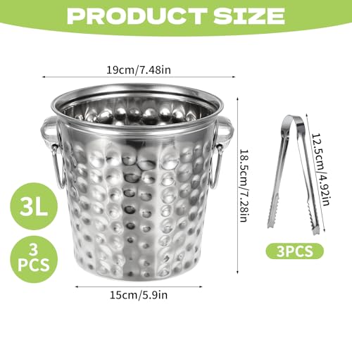 Rainmae 3-Pack Stainless Steel Ice Buckets with Handles & Tongs, 3L Beverage Chillers for Parties & Events