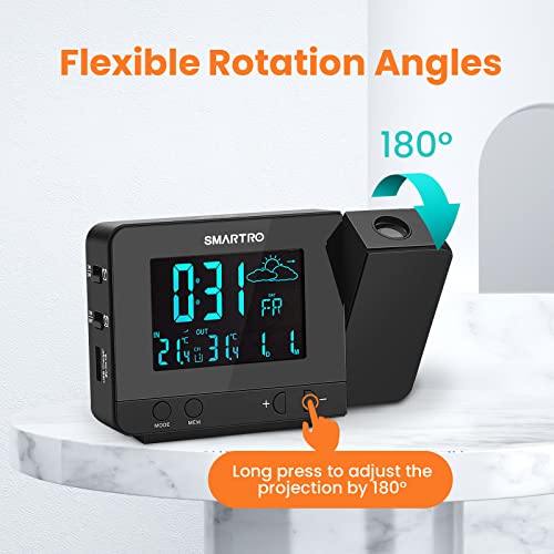 Digital Projection Alarm Clock with Indoor Outdoor Weather Station