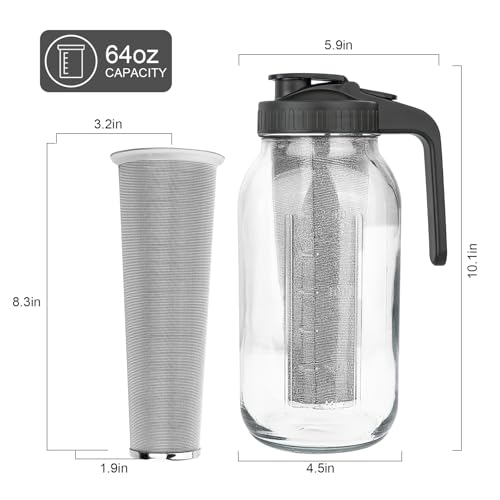64 oz Cold Brew Coffee Maker - Glass Mason Jar Pitcher with Filter