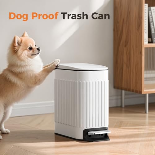Slim Stainless Steel Bathroom Trash Can with Soft-Close Lid & Pedal, 1.6 Gal