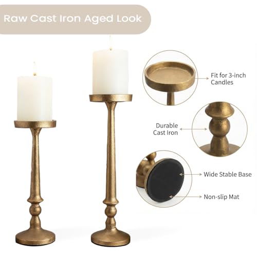 Vintage Iron Candle Holders Set of 2 - Antique Brass Gold Finish