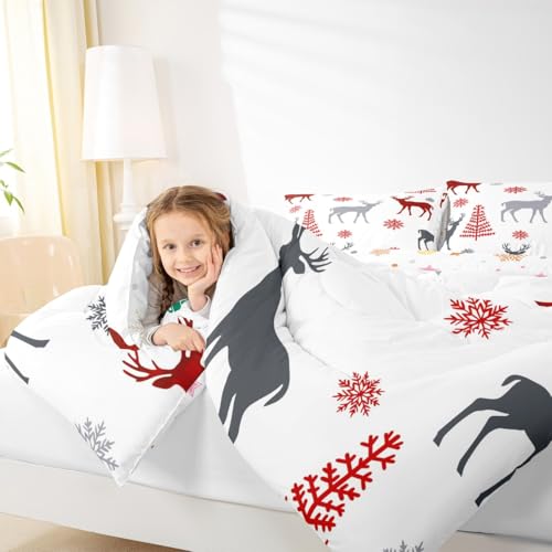 Erosebridal 16 Twin Christmas Deer Comforter Set - Snowflakes & Tree Pattern