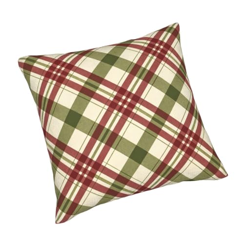 JXDXHCW Christmas Velvet Throw Pillow Covers 18x18 Inch - Ivory Olive Maroon Bias Plaid Set of 2