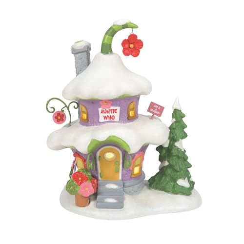 Department 56 Dr. Seuss Grinch Village Lit Building, Auntie Who's House, 8 Inch Christmas Decor
