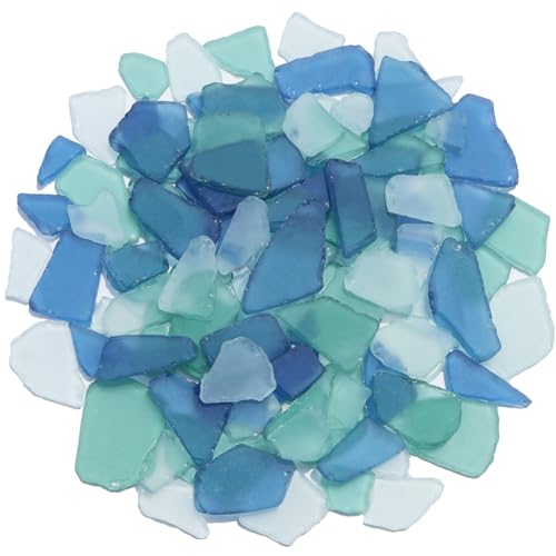 Frosted Sea Glass Pieces for DIY Crafts & Vase Filler - 14oz Mixed Blue
