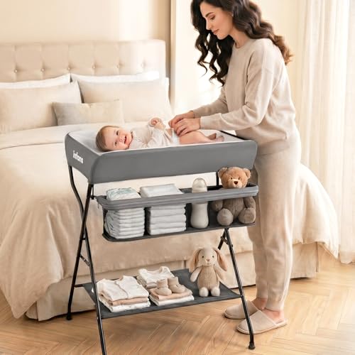 Portable Folding Baby Changing Table with Storage and Safety Belt