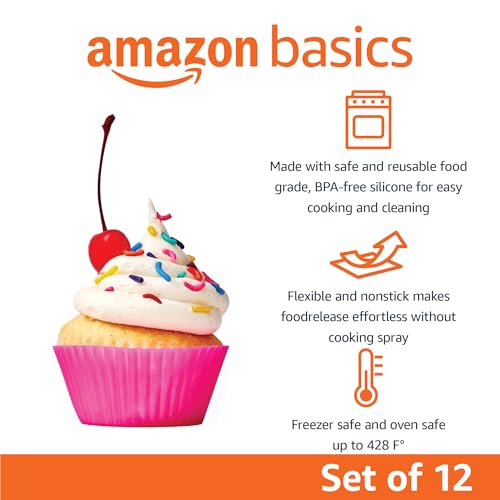 Reusable Silicone Baking Cups - 12-Pack Non-Stick Muffin Liners