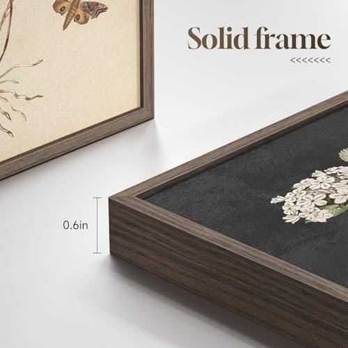 Vintage Botanical Floral Wall Art, 4-Piece Framed Rustic Canvas Set 8x10