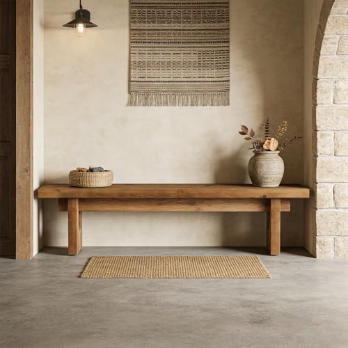 63" Solid Wood Farmhouse Dining Bench, Rustic Indoor Entryway Seating
