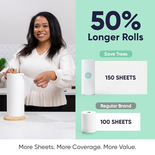 Bamboo Paper Towels 12 Pack - 1800 Sheets Ultra Absorbent Kitchen Rolls