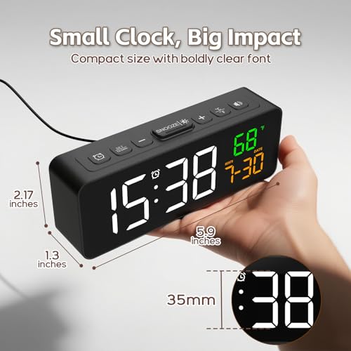 Compact 3-in-1 Digital Alarm Clock with Date & Temperature Display
