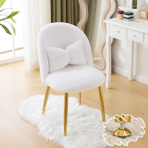 Plush Vanity Chair with Backrest and Pillow for Makeup Desk