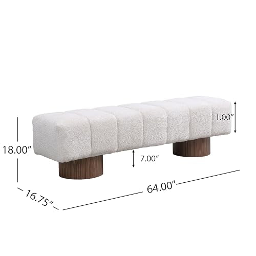 64-Inch Boucle Upholstered Dining Bench, Modern Rectangular Ottoman Seat