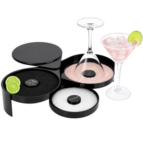 ATPEAM 3-Tier Cocktail Rimmer Set for Margaritas & Drinks, Salt & Sugar Compartments