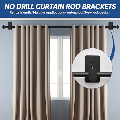 No Drill Curtain Rod Brackets for 5/8 Inch Rods, Adhesive Wall Hooks (4 Pack)